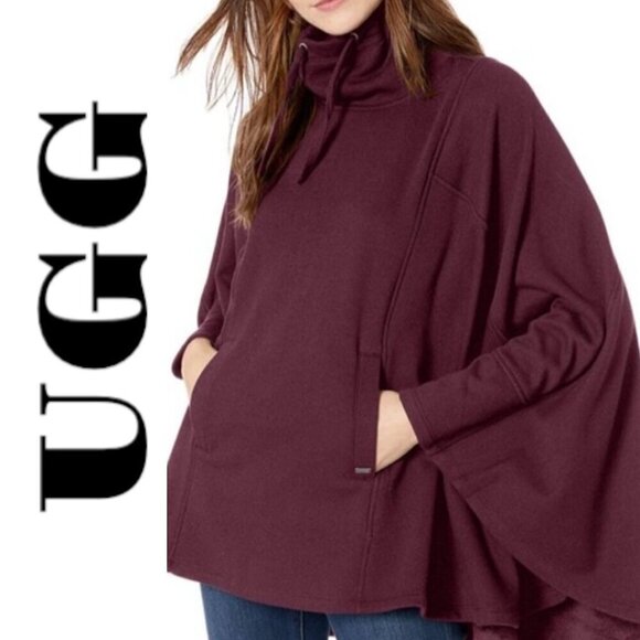 UGG Charlynne Burgundy Red Fleece Lined Mock‎ Neck Cape Poncho, Large - Picture 15 of 15